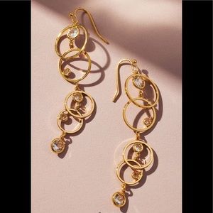 NWT Anthropologie Gold Crystal Circular Drop Earrings!